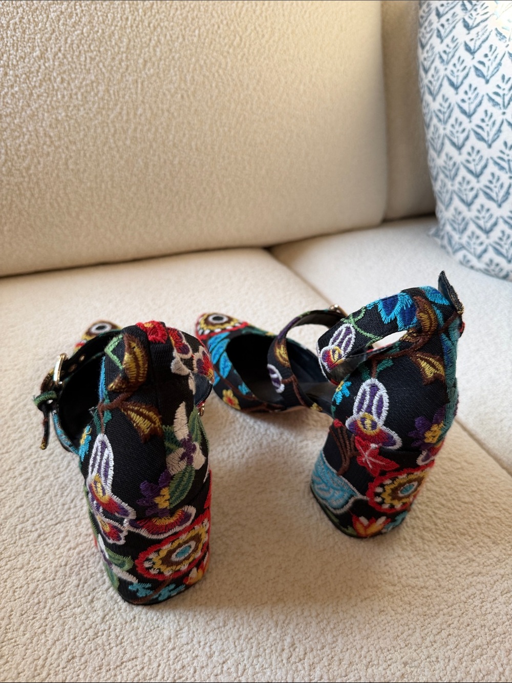 Topshop Black Floral Embroidered Platform Heels